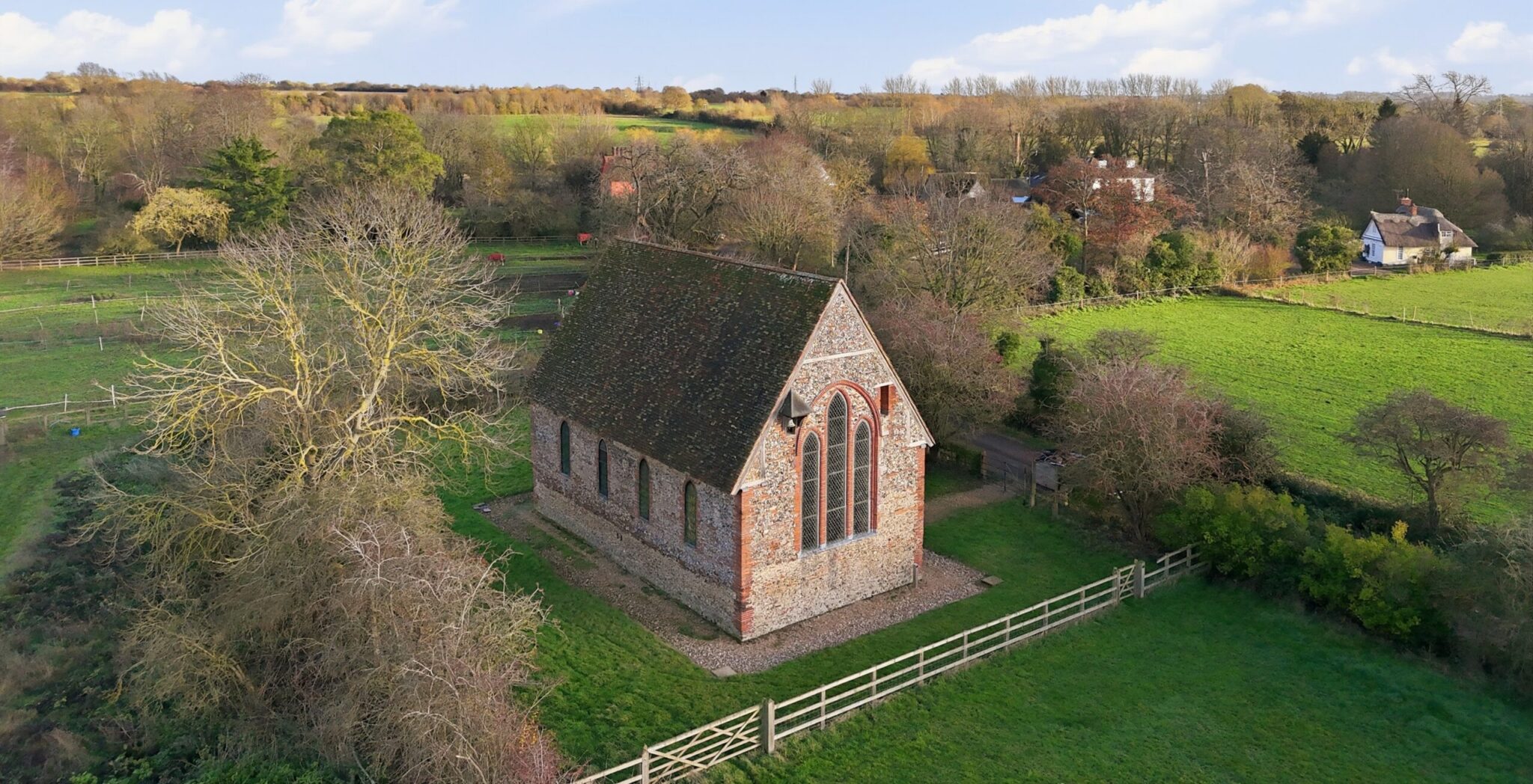 An aerial view of Coggeshall Abbey