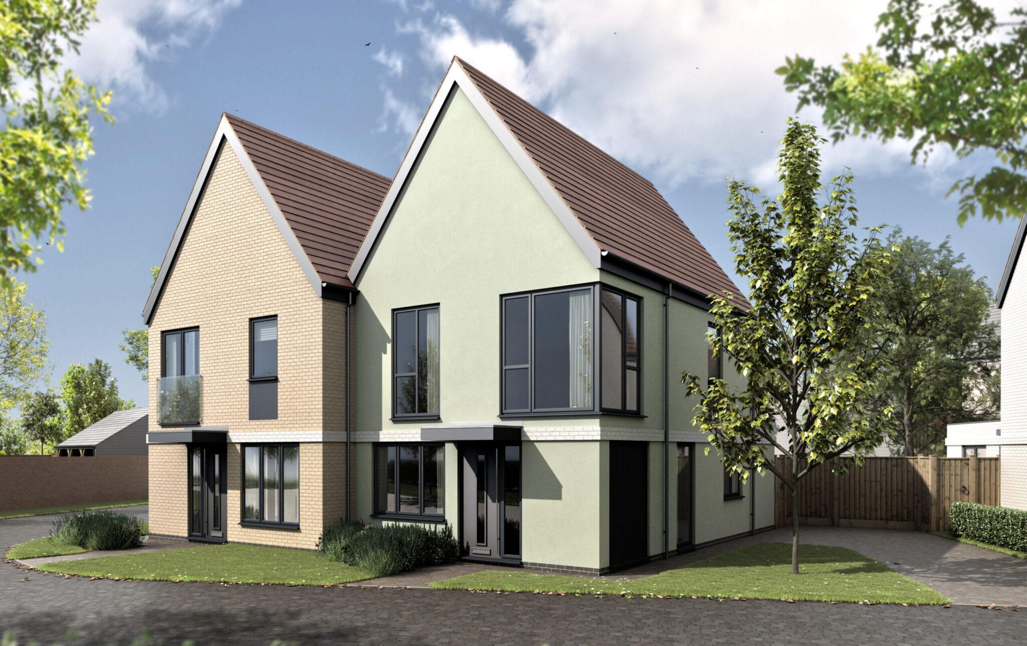 Two semi-detached two bedroom new homes for sale at Abbey Walk in Coggeshall, Essex