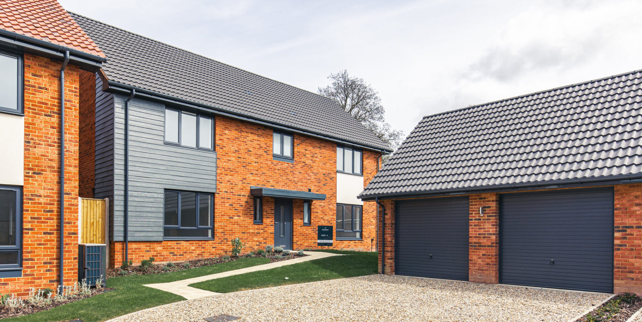 External view of Plot 4, large 4 bedroom detached property with double garage and driveway for 3 vehicles.