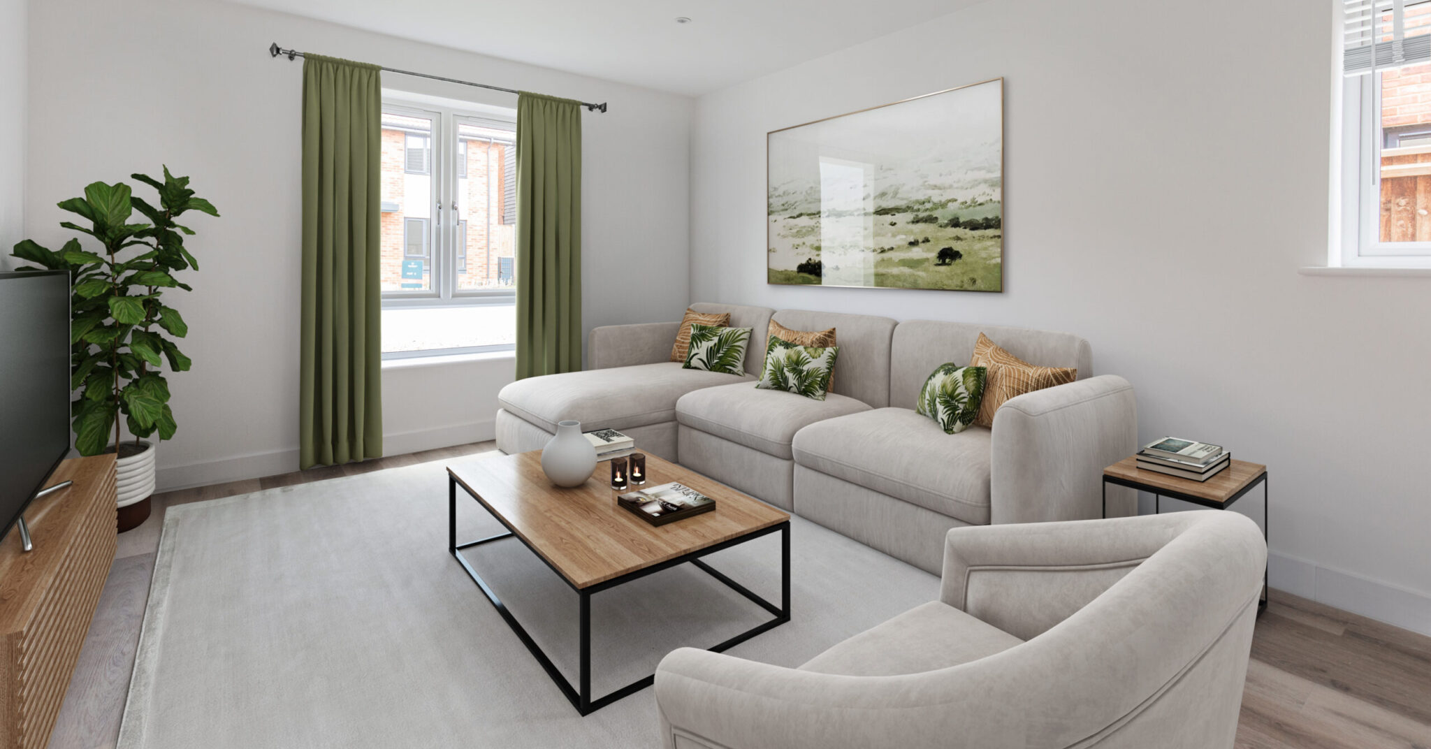 Cosy living room with large 3 seater sofa and chair.