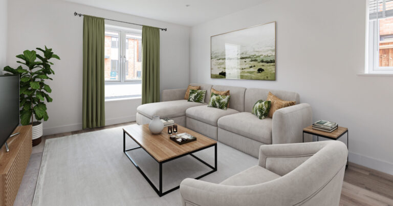 Cosy living room with large 3 seater sofa and chair.