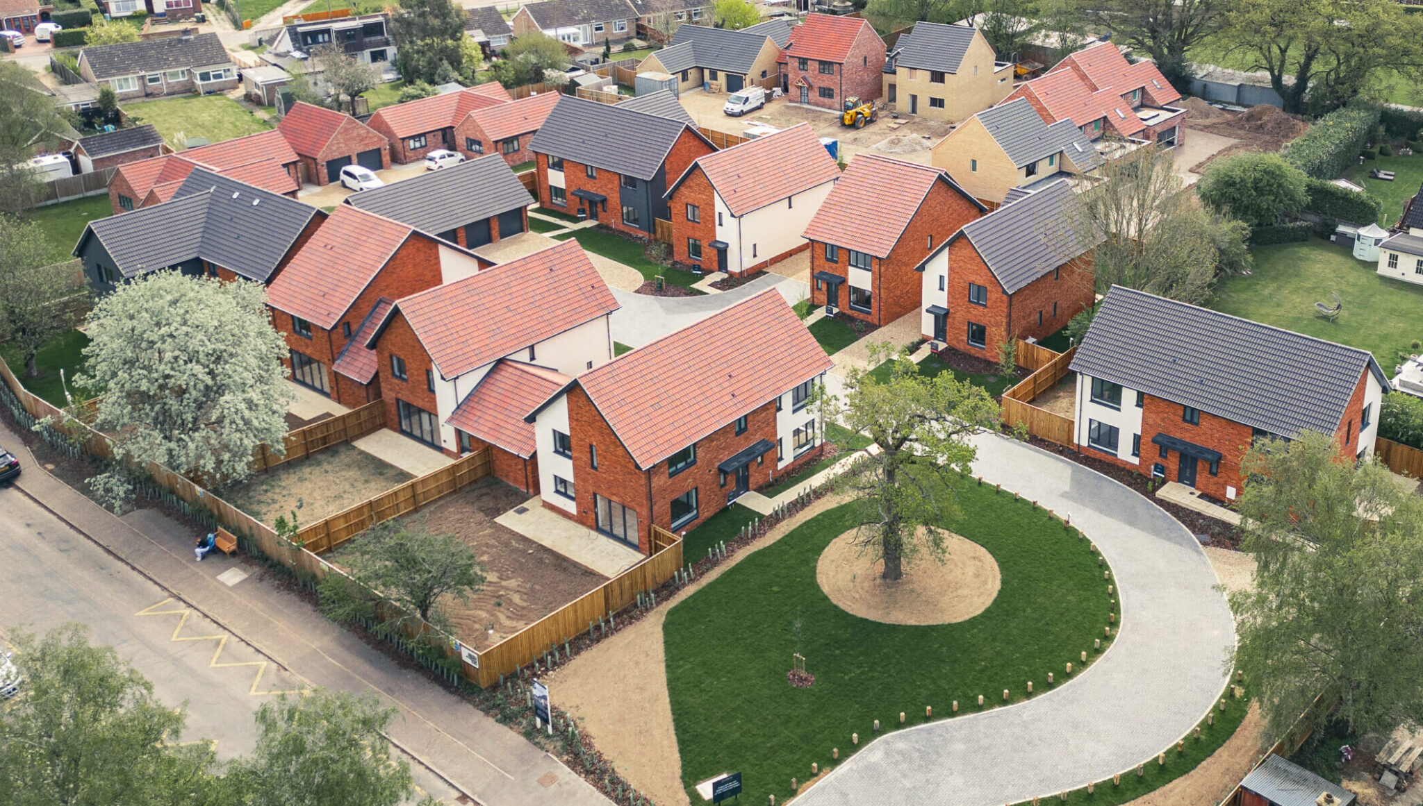 Aerial view of Hawthorns development showing all 9 properties.
